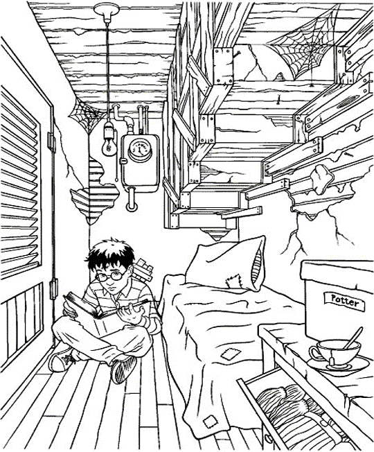 coloriage harry potter dans son coin sous les escaliers